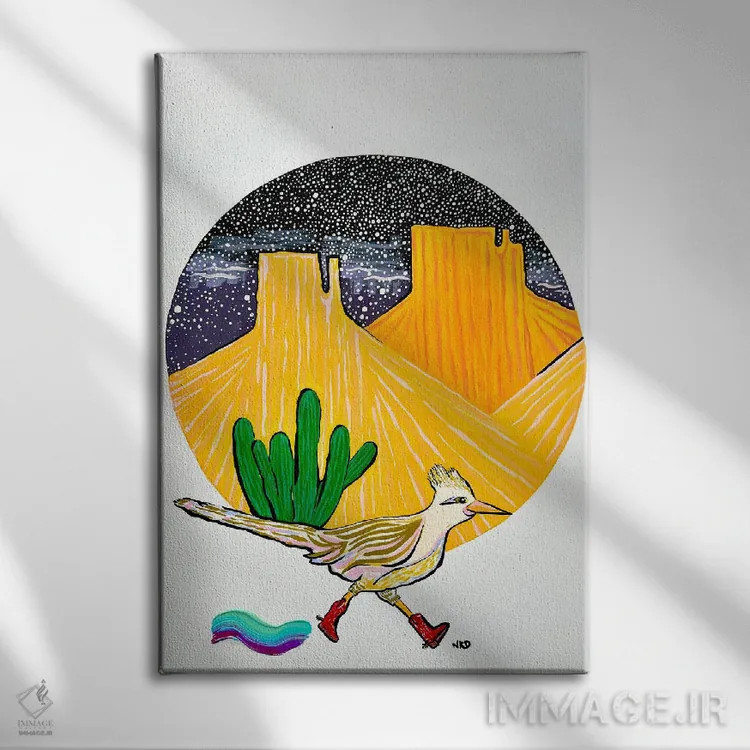 تابلو دکوراتیو دونده جاده ای با چکمه گاوچرانی اثر نیکولتا پینتس - نمای روبهرو روی دیوار