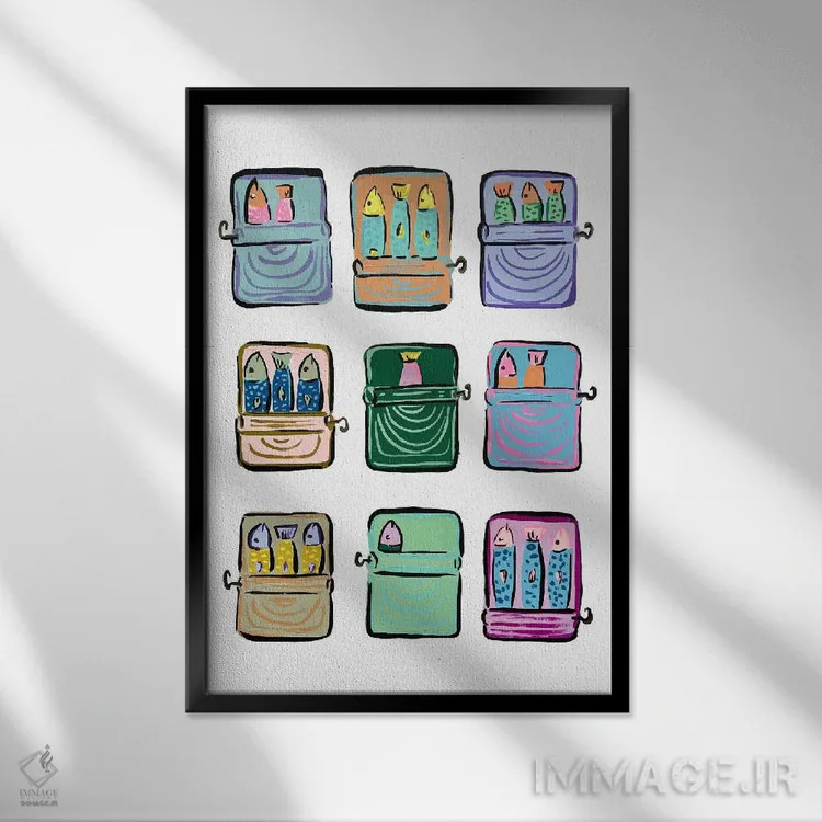 تابلو دکوراتیو قوطی ماهی سارباور اثر نیکولتا پینتس - نمای قابدار مشکی