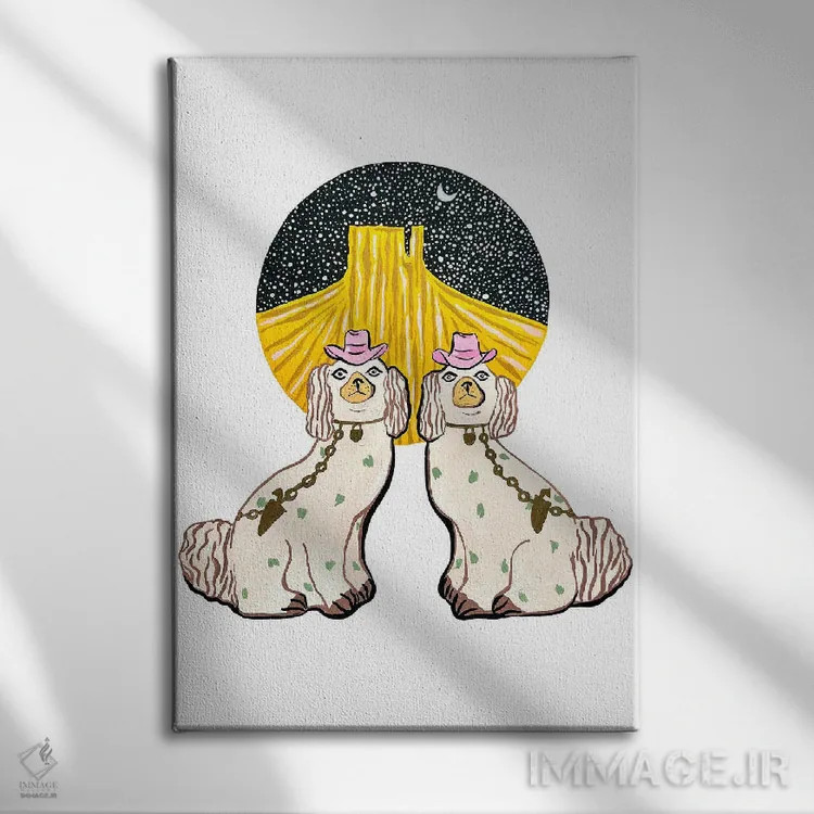 تابلو دکوراتیو سگ های استافوردشایر غربی اثر نیکولتا پینتس - نمای روبهرو روی دیوار