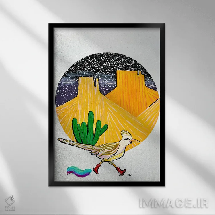 تابلو دکوراتیو دونده جاده ای با چکمه گاوچرانی اثر نیکولتا پینتس - نمای قابدار مشکی