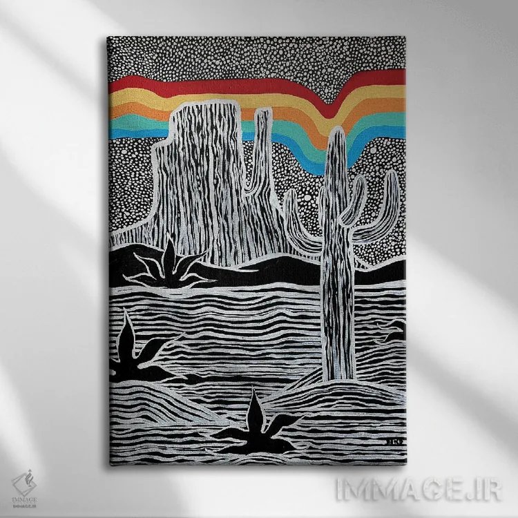 تابلو دکوراتیو بیابان رترو سیاه و سفید اثر نیکولتا پینتس - نمای روبهرو روی دیوار