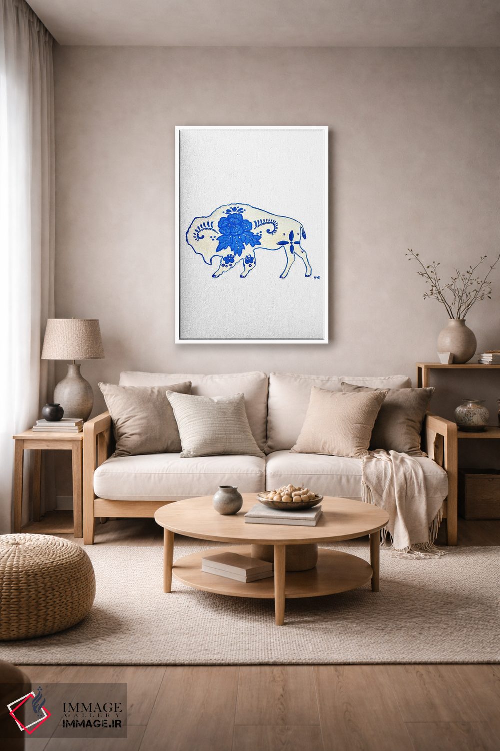 تابلو دکوراتیو بوفالوی آبی و سفید اثر نیکولتا پینتس - D4W