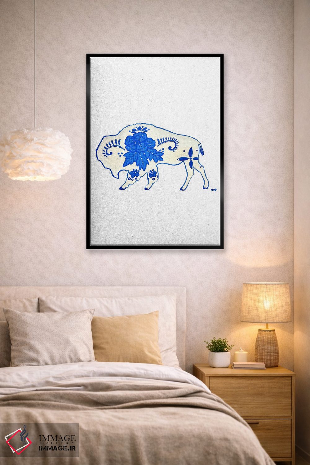تابلو دکوراتیو بوفالوی آبی و سفید اثر نیکولتا پینتس - D3B