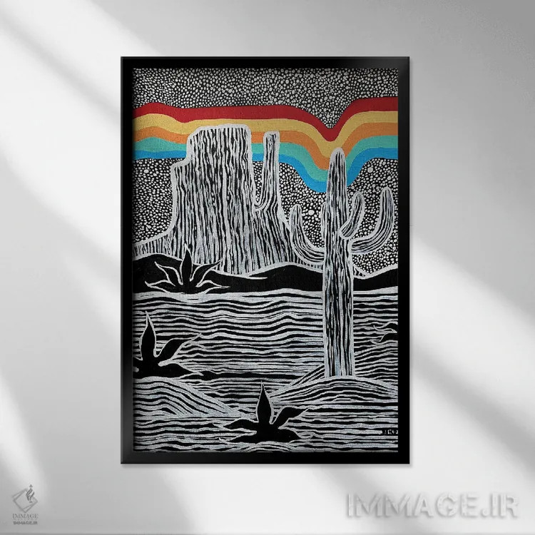 تابلو دکوراتیو بیابان رترو سیاه و سفید اثر نیکولتا پینتس - نمای قابدار مشکی