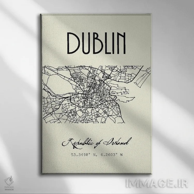 تابلو مدرن نقشه شهر دوبلین اثر نوردیک پرینت استودیو - نمای روبهرو روی دیوار
