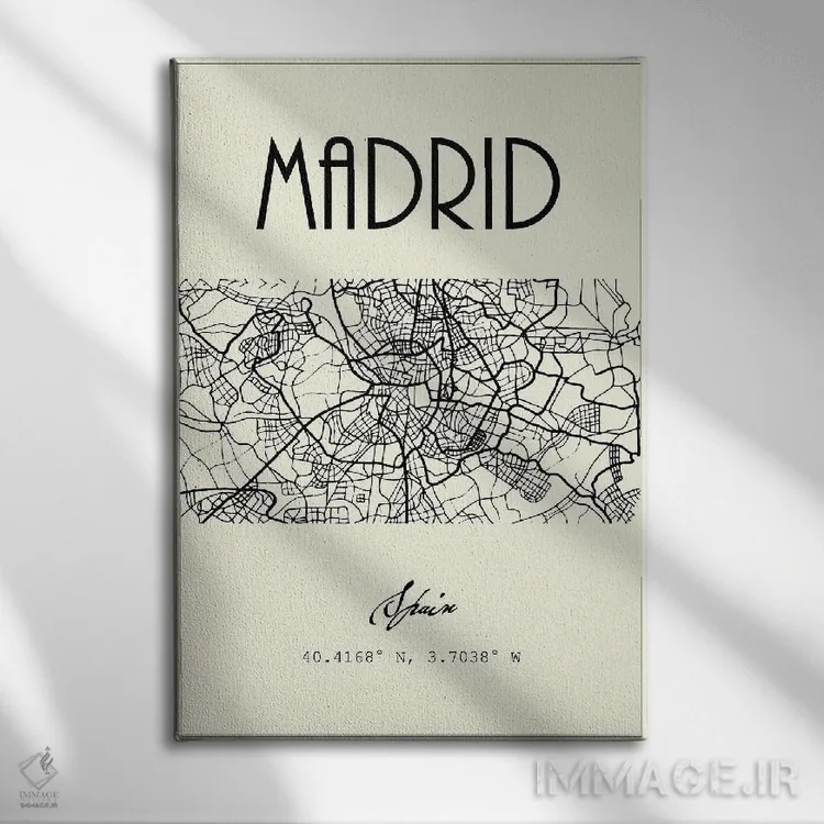 تابلو مدرن نقشه شهر مادرید اثر نوردیک پرینت استودیو - نمای روبهرو روی دیوار