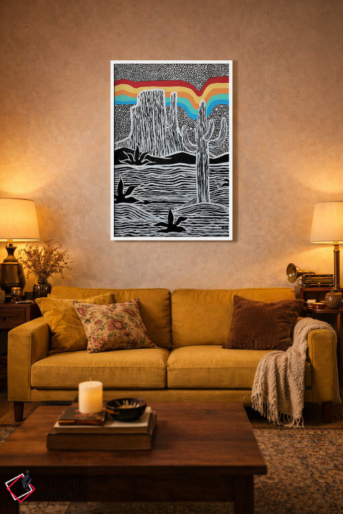 تابلو دکوراتیو بیابان رترو سیاه و سفید اثر نیکولتا پینتس - D4W