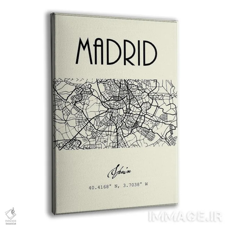 تابلو مدرن نقشه شهر مادرید اثر نوردیک پرینت استودیو - نمای پرسپکتیو محصول