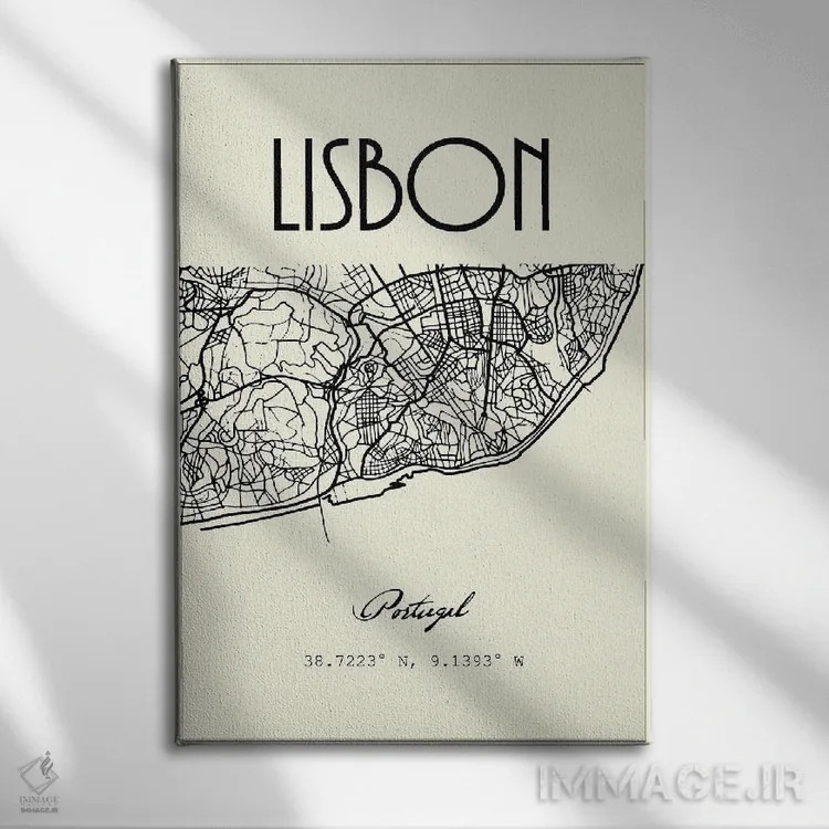تابلو مدرن نقشه شهر لیسبون اثر نوردیک پرینت استودیو - نمای روبهرو روی دیوار