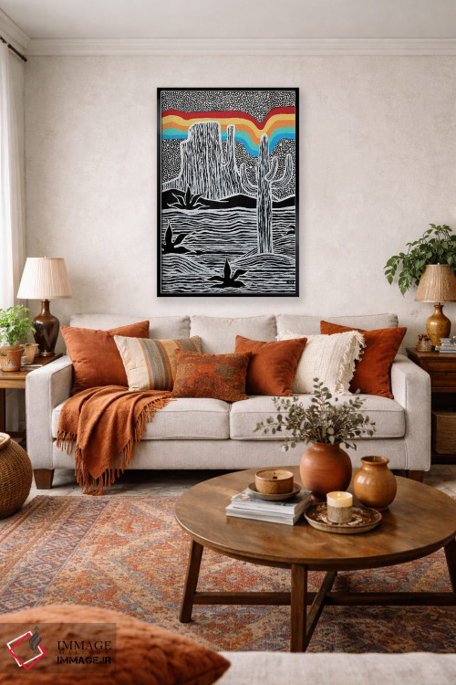 تابلو دکوراتیو بیابان رترو سیاه و سفید اثر نیکولتا پینتس - D5B