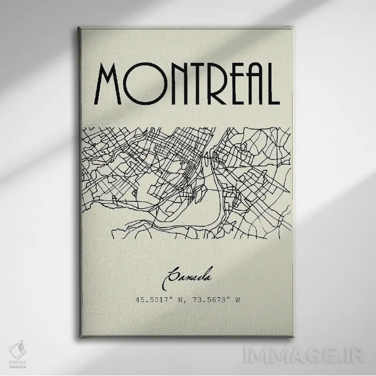 تابلو مدرن نقشه شهر مونترال اثر نوردیک پرینت استودیو - نمای روبهرو روی دیوار
