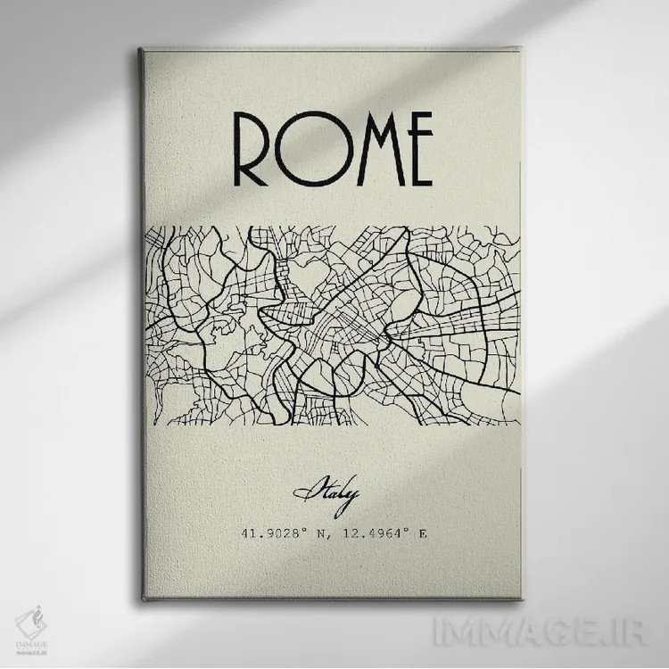 تابلو مدرن نقشه شهر رم اثر نوردیک پرینت استودیو - نمای روبهرو روی دیوار