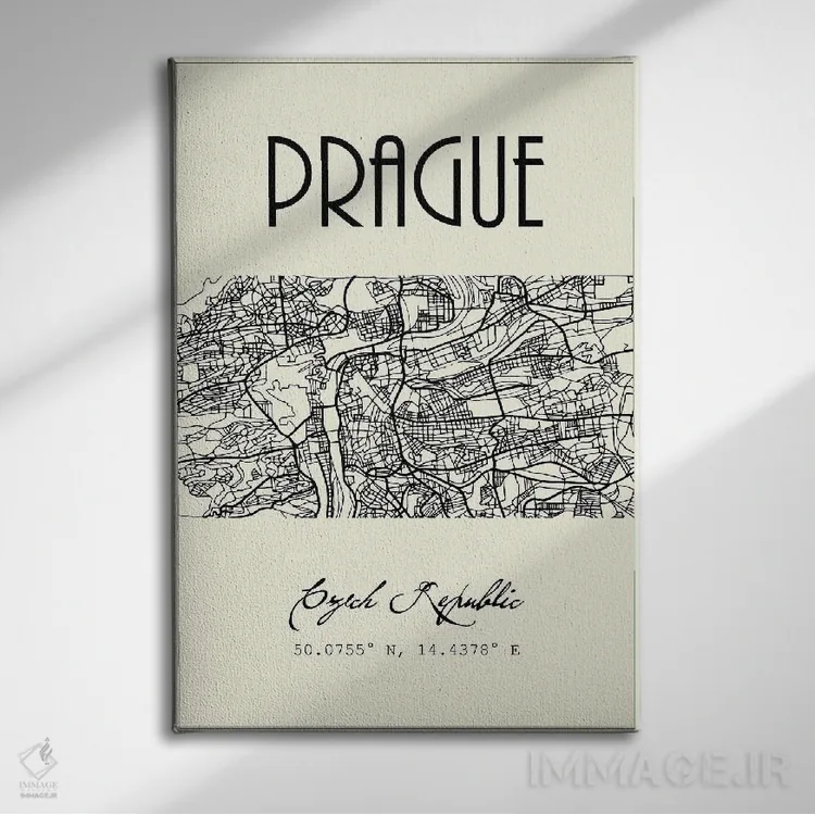 تابلو مدرن نقشه شهر پراگ اثر نوردیک پرینت استودیو - نمای روبهرو روی دیوار