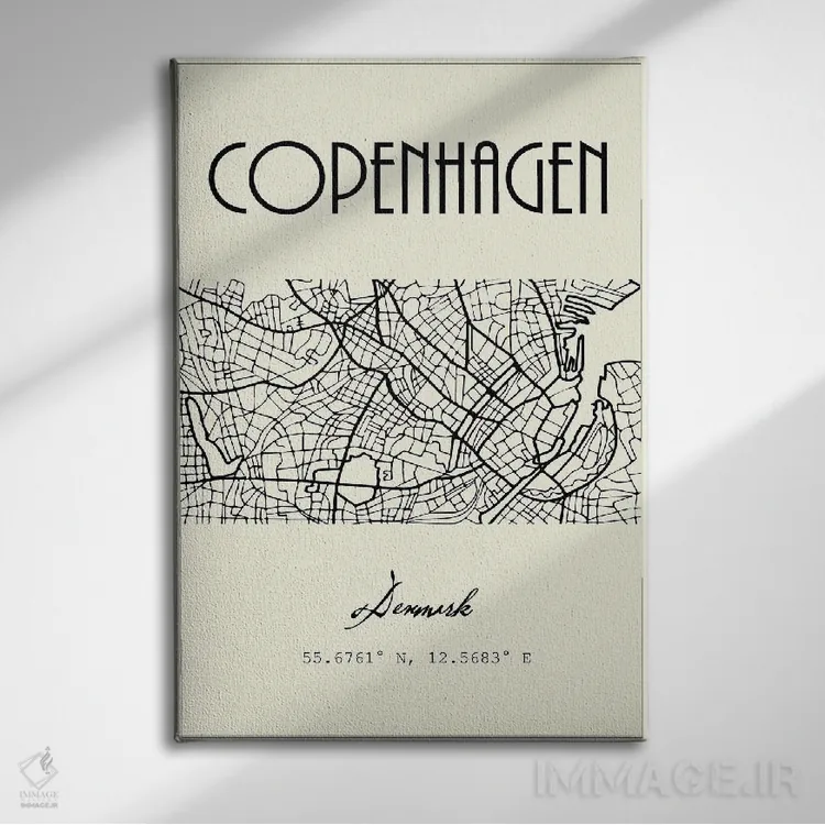 تابلو مدرن نقشه شهر کپنهاگ اثر نوردیک پرینت استودیو - نمای روبهرو روی دیوار