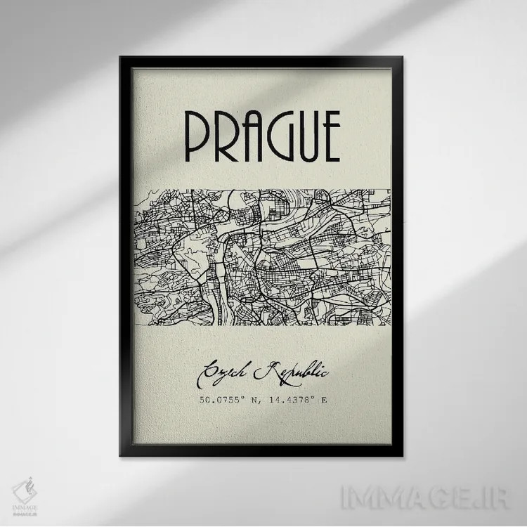 تابلو مدرن نقشه شهر پراگ اثر نوردیک پرینت استودیو - نمای قابدار مشکی