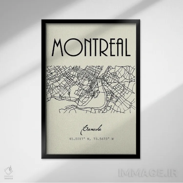 تابلو مدرن نقشه شهر مونترال اثر نوردیک پرینت استودیو - نمای قابدار مشکی
