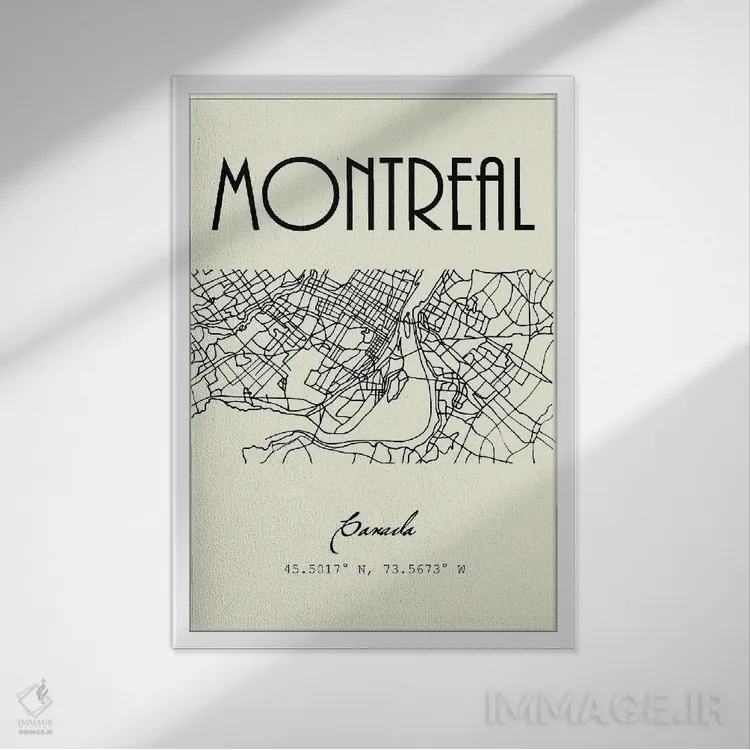 تابلو مدرن نقشه شهر مونترال اثر نوردیک پرینت استودیو - نمای قابدار سفید