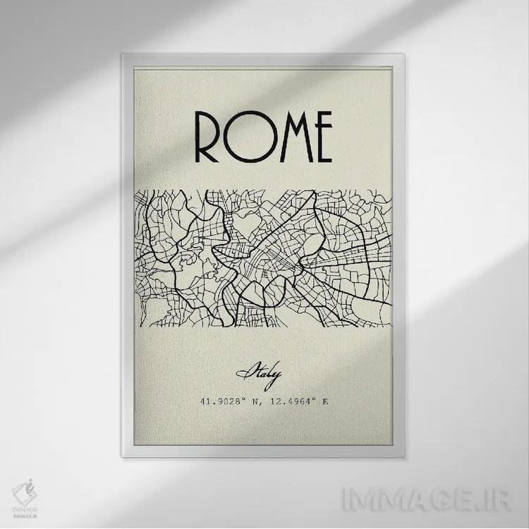 تابلو مدرن نقشه شهر رم اثر نوردیک پرینت استودیو - نمای قابدار سفید