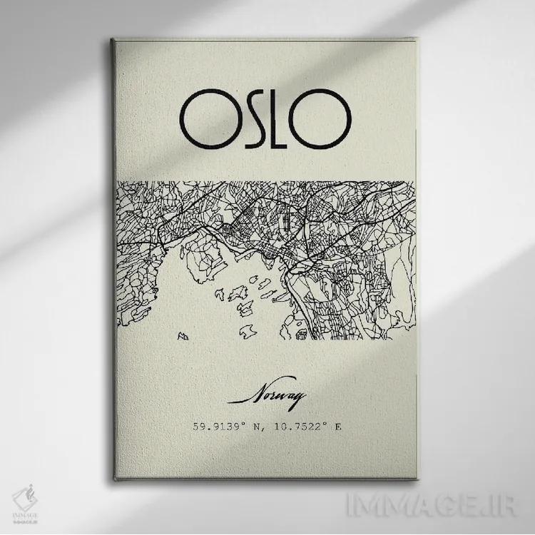 تابلو مدرن نقشه شهر اسلو اثر نوردیک پرینت استودیو - نمای روبهرو روی دیوار