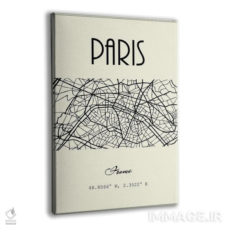 تابلو مدرن نقشه شهر پاریس اثر نوردیک پرینت استودیو - نمای پرسپکتیو محصول