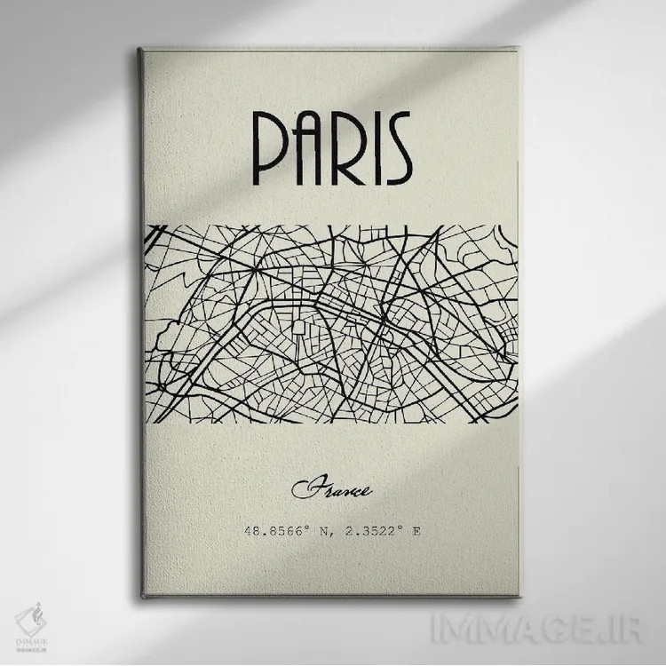 تابلو مدرن نقشه شهر پاریس اثر نوردیک پرینت استودیو - نمای روبهرو روی دیوار