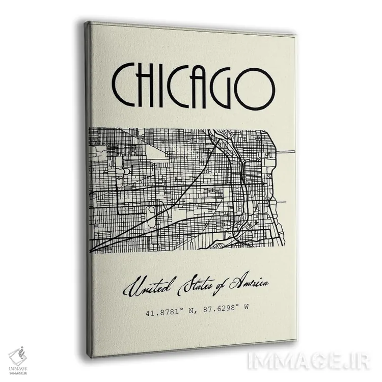 تابلو مدرن نقشه شهر شیکاگو اثر نوردیک پرینت استودیو - نمای پرسپکتیو محصول