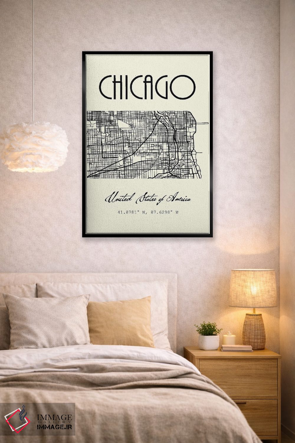 تابلو مدرن نقشه شهر شیکاگو اثر نوردیک پرینت استودیو - D3B