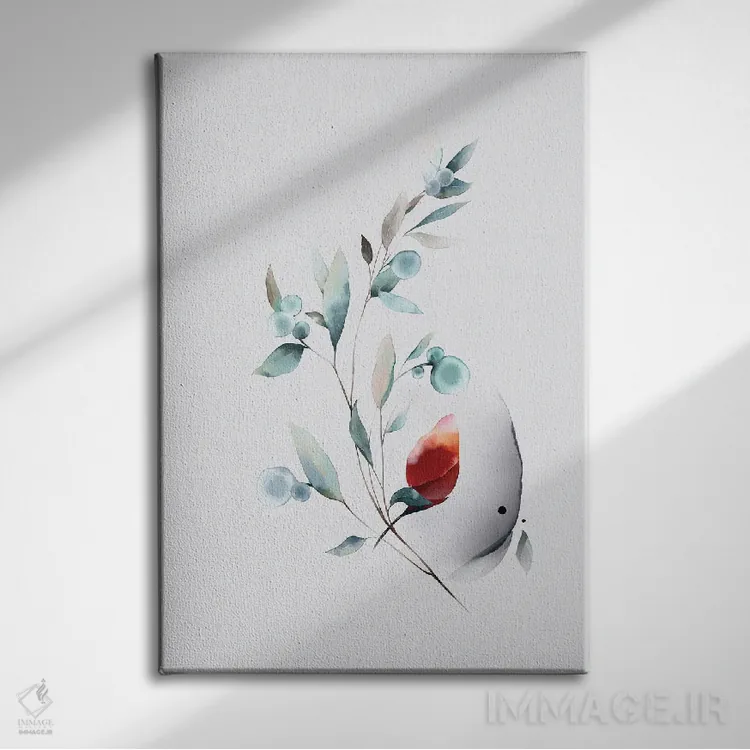 تابلو مینیمال باغ آبرنگی گیاهی مدرن مینیمال اثر نوردیک پرینت استودیو - نمای روبهرو روی دیوار