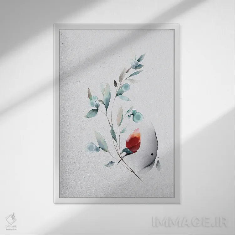 تابلو مینیمال باغ آبرنگی گیاهی مدرن مینیمال اثر نوردیک پرینت استودیو - نمای قابدار سفید