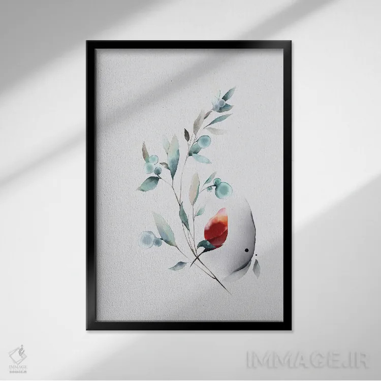 تابلو مینیمال باغ آبرنگی گیاهی مدرن مینیمال اثر نوردیک پرینت استودیو - نمای قابدار مشکی