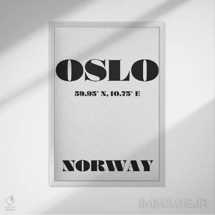 تابلو مدرن مختصات اسلو نروژ اثر نوردیک پرینت استودیو - نمای قابدار سفید
