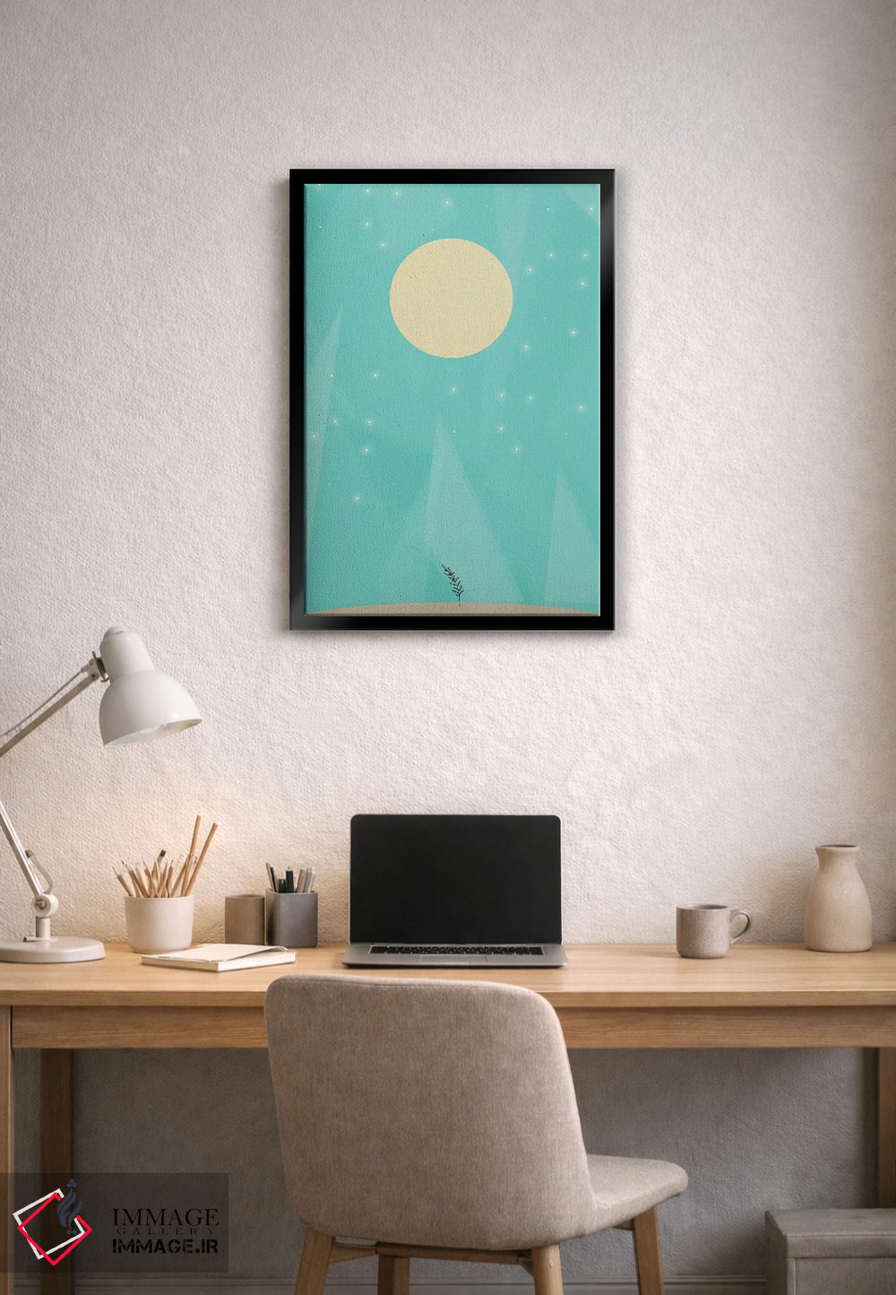 تابلو مینیمال گل ماه آبی رترو اثر نوردیک پرینت استودیو - D2B