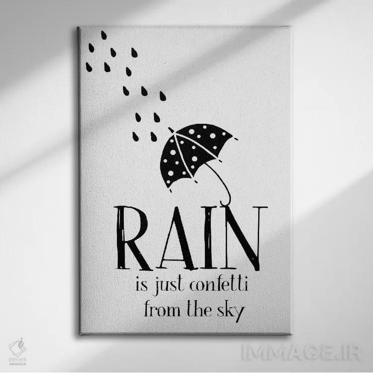 تابلو مینیمال باران فقط کاغذ رنگی از آسمان است اثر نوردیک پرینت استودیو - نمای روبهرو روی دیوار