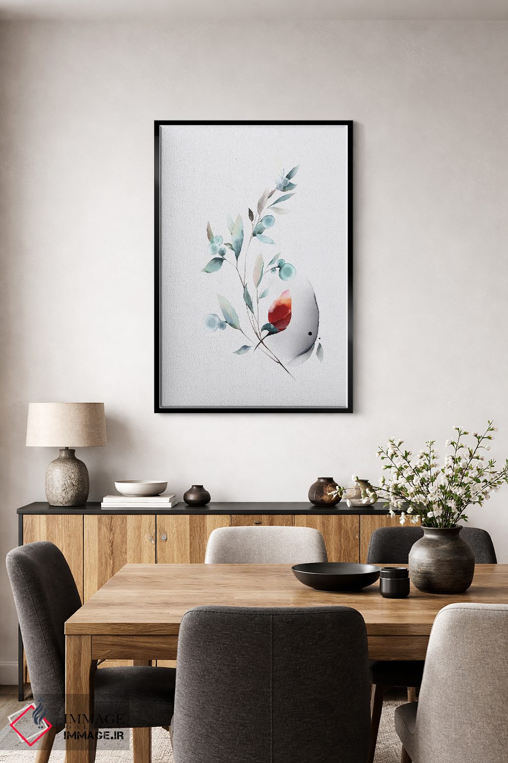 تابلو مینیمال باغ آبرنگی گیاهی مدرن مینیمال اثر نوردیک پرینت استودیو - D5B