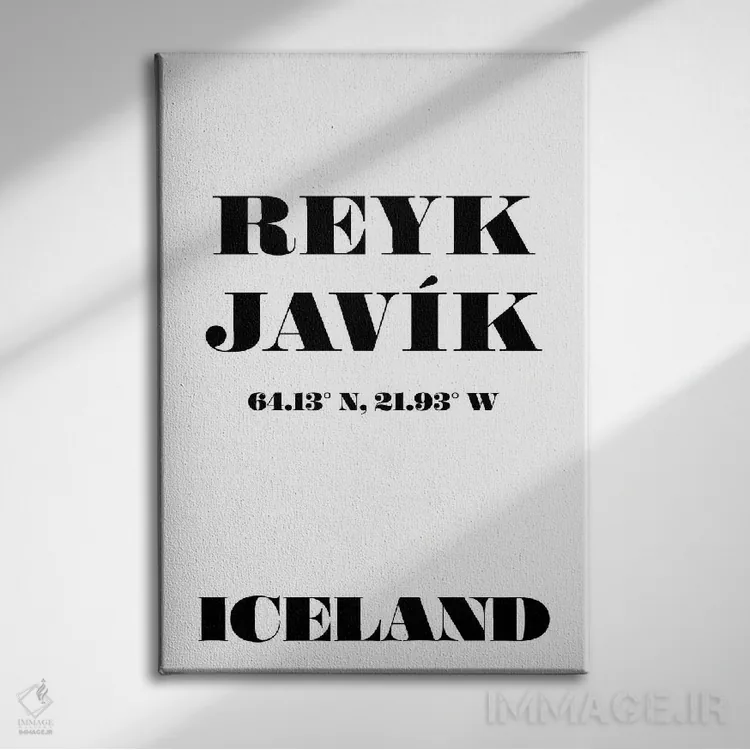 تابلو مدرن مختصات ریکیاویک ایسلند اثر نوردیک پرینت استودیو - نمای روبهرو روی دیوار