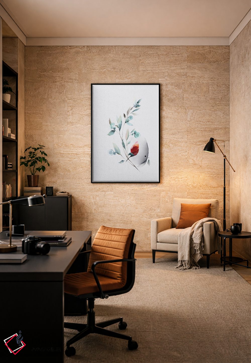 تابلو مینیمال باغ آبرنگی گیاهی مدرن مینیمال اثر نوردیک پرینت استودیو - D6B