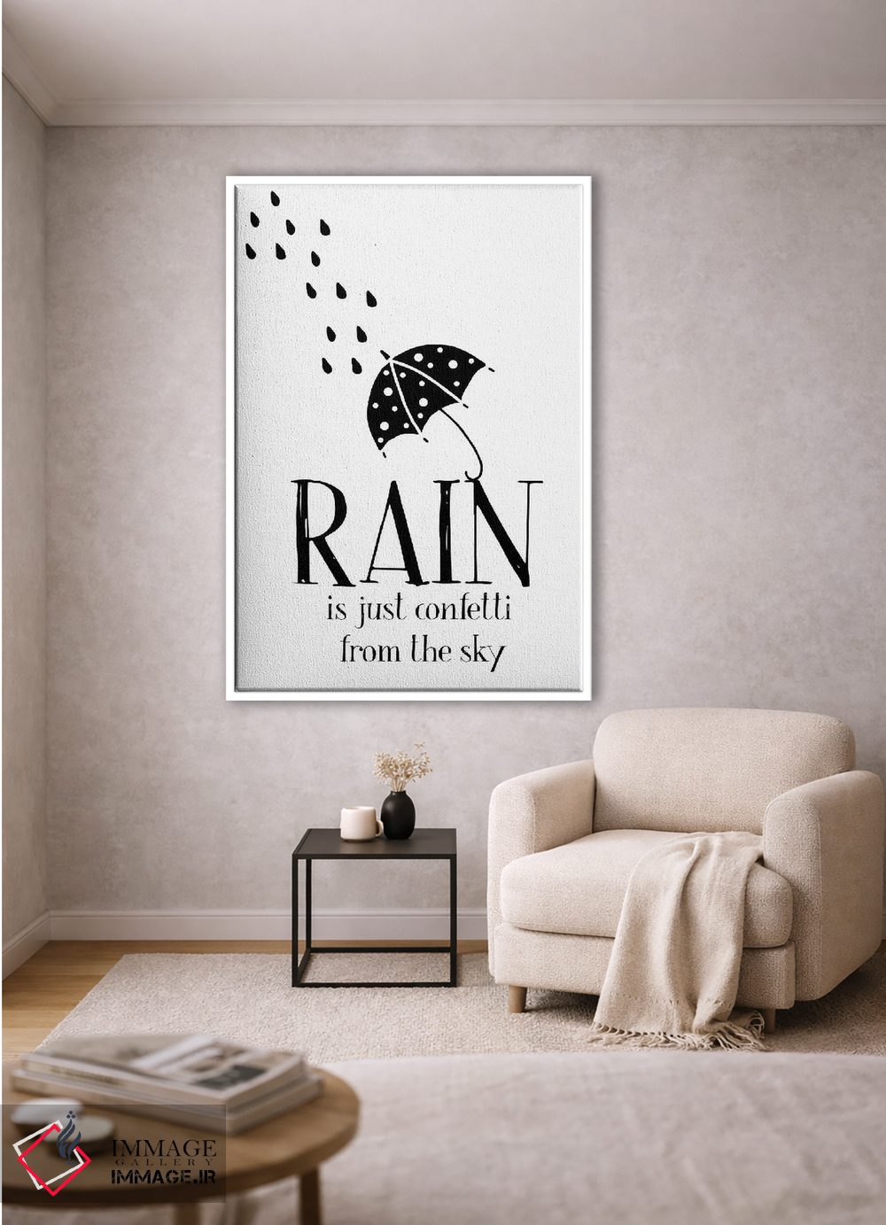تابلو مینیمال باران فقط کاغذ رنگی از آسمان است اثر نوردیک پرینت استودیو - D1W