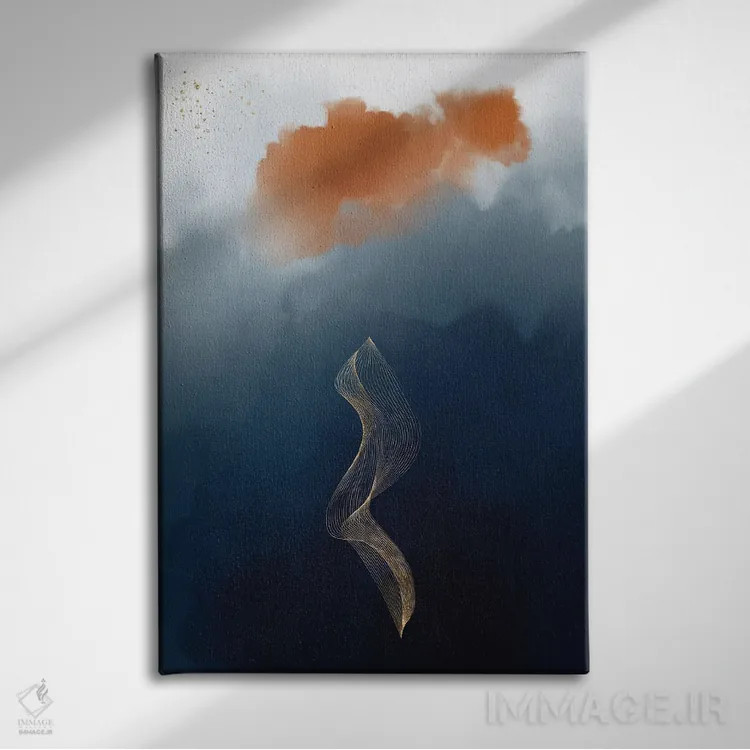 تابلو انتزاعی مطالعه فانتزی آبرنگی ۲ اثر نوردیک پرینت استودیو - نمای روبهرو روی دیوار