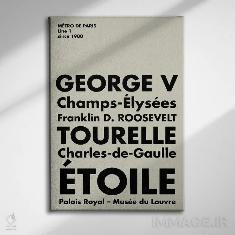تابلو مدرنی ایستگاه های متروی پاریس اثر نوردیک پرینت استودیو - نمای روبهرو روی دیوار