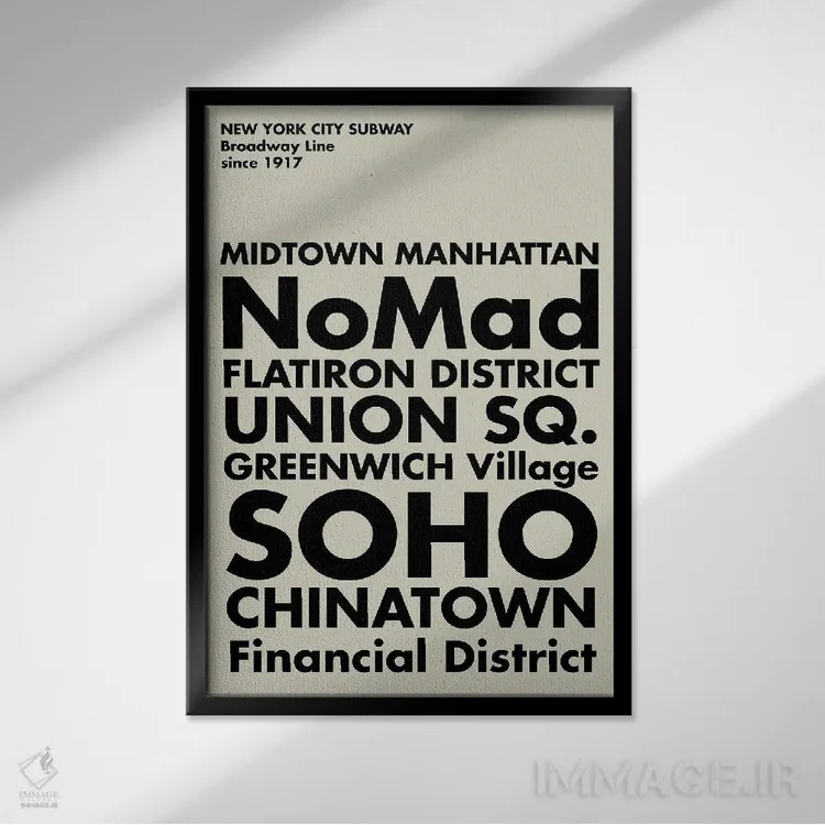 تابلو مدرنی ایستگاه های متروی نیویورک اثر نوردیک پرینت استودیو - نمای قابدار مشکی