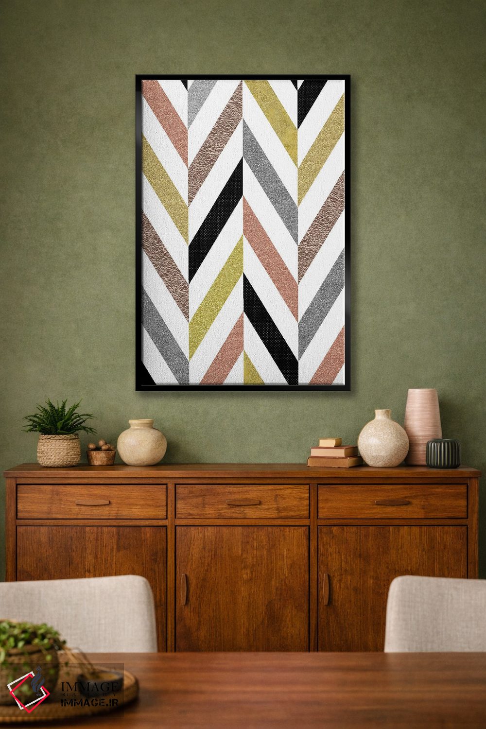 تابلو مینیمال طرح هرینگ بون درخشان طلایی رز و نقره ای اثر نوردیک پرینت استودیو - D1B