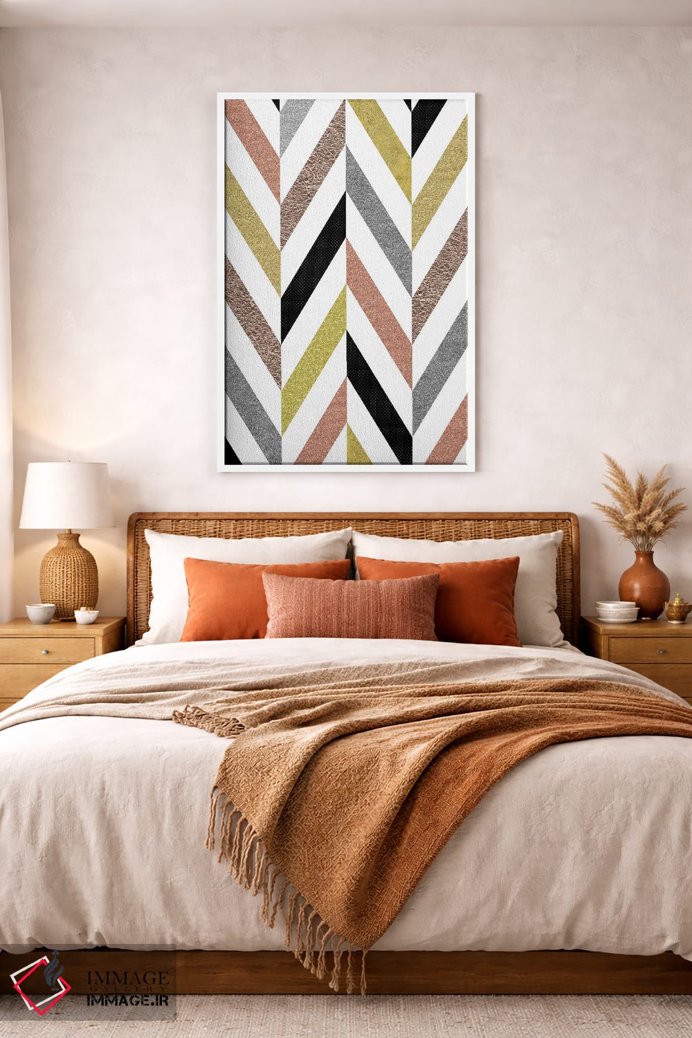 تابلو مینیمال طرح هرینگ بون درخشان طلایی رز و نقره ای اثر نوردیک پرینت استودیو - D3W