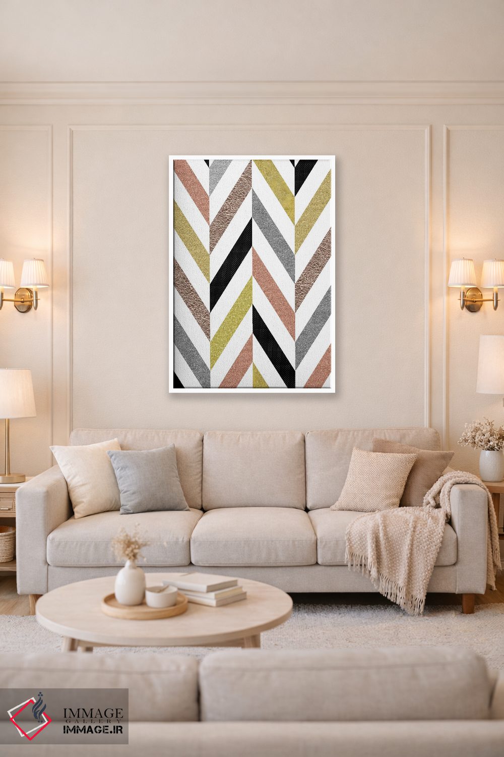 تابلو مینیمال طرح هرینگ بون درخشان طلایی رز و نقره ای اثر نوردیک پرینت استودیو - D2W