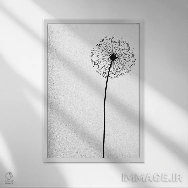 تابلو مینیمال قاصدک مدرن اثر نوردیک پرینت استودیو - نمای قابدار سفید