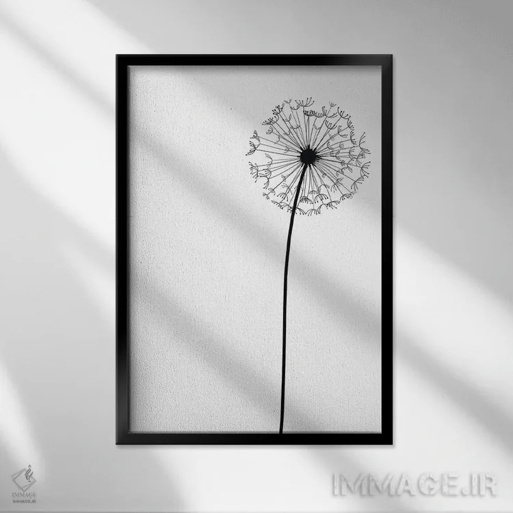 تابلو مینیمال قاصدک مدرن اثر نوردیک پرینت استودیو - نمای قابدار مشکی