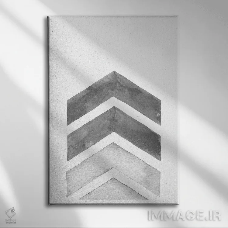 تابلو مینیمال زیگزاگ طوسی آبرنگی اثر نوردیک پرینت استودیو - نمای روبهرو روی دیوار