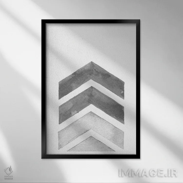 تابلو مینیمال زیگزاگ طوسی آبرنگی اثر نوردیک پرینت استودیو - نمای قابدار مشکی
