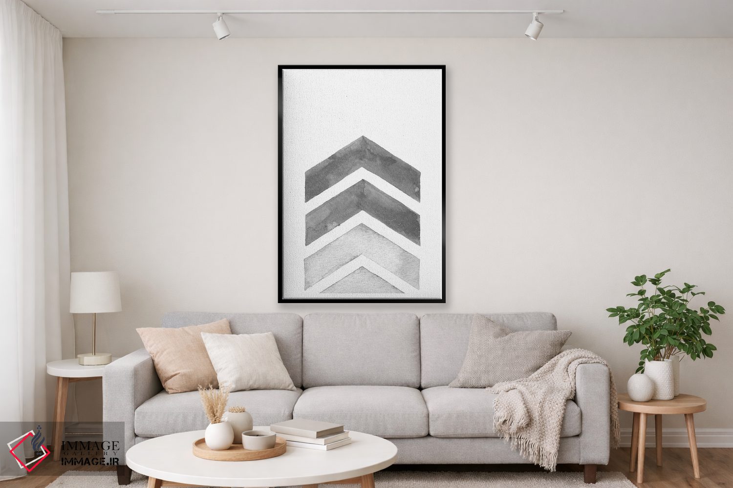 تابلو مینیمال زیگزاگ طوسی آبرنگی اثر نوردیک پرینت استودیو - D1B