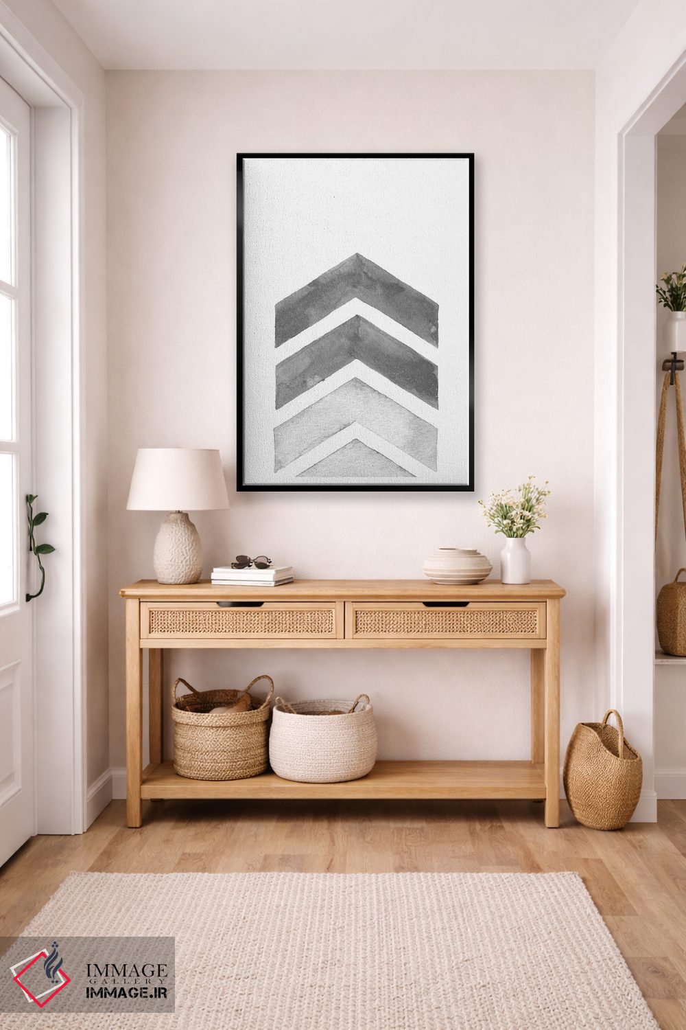 تابلو مینیمال زیگزاگ طوسی آبرنگی اثر نوردیک پرینت استودیو - D2B