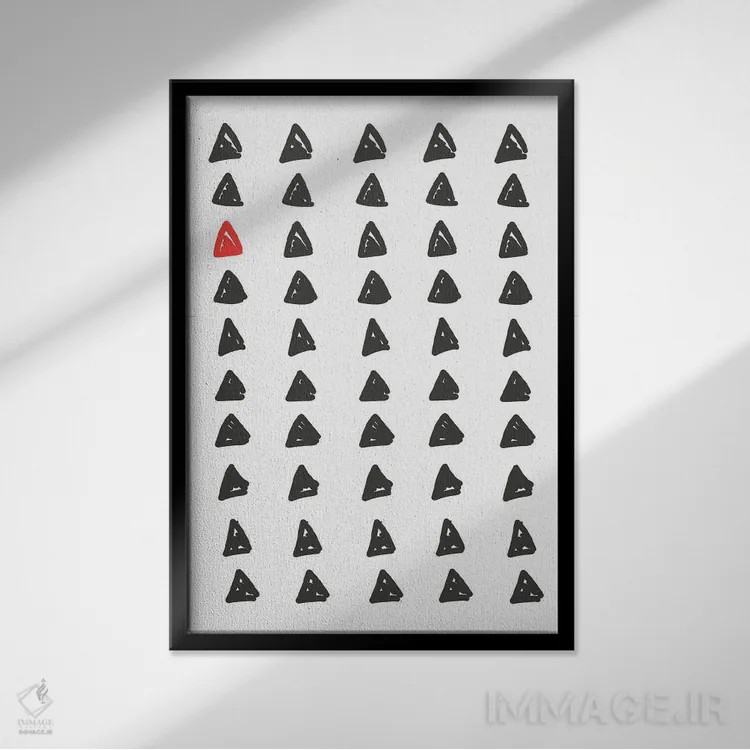 تابلو مینیمال هندسی انتزاعی مشکی و قرمز اثر نوردیک پرینت استودیو - نمای قابدار مشکی